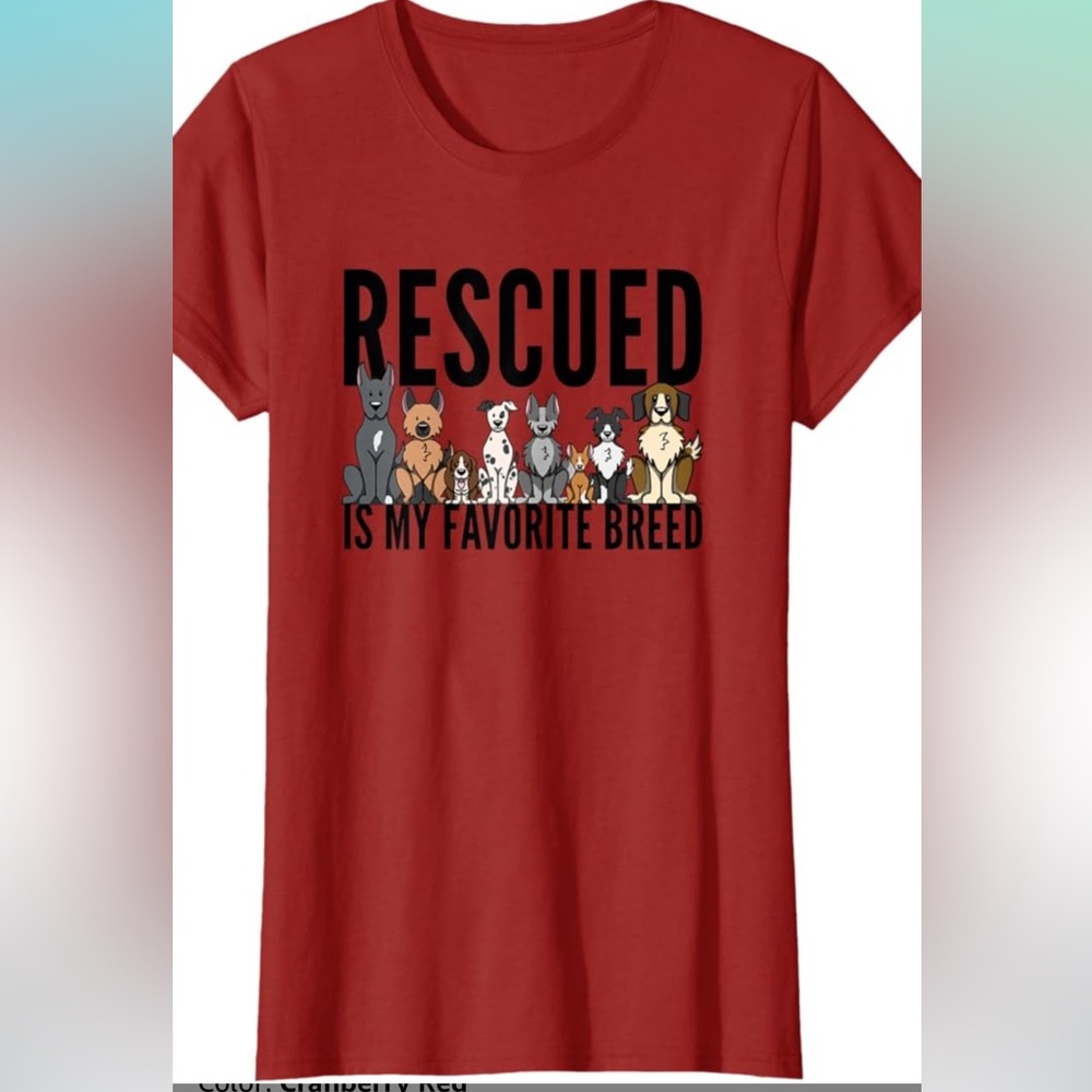 Graphic Tee with Rescue Dog Print, Cranberry in Women’s size Large